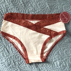 Ivory Cotton Panties w/ Burnt Sienna Lace NWT